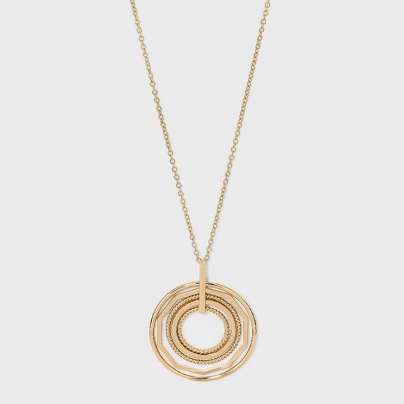 Multi-Ring Gold Pendant Statement Necklace - Picture 1 of 3